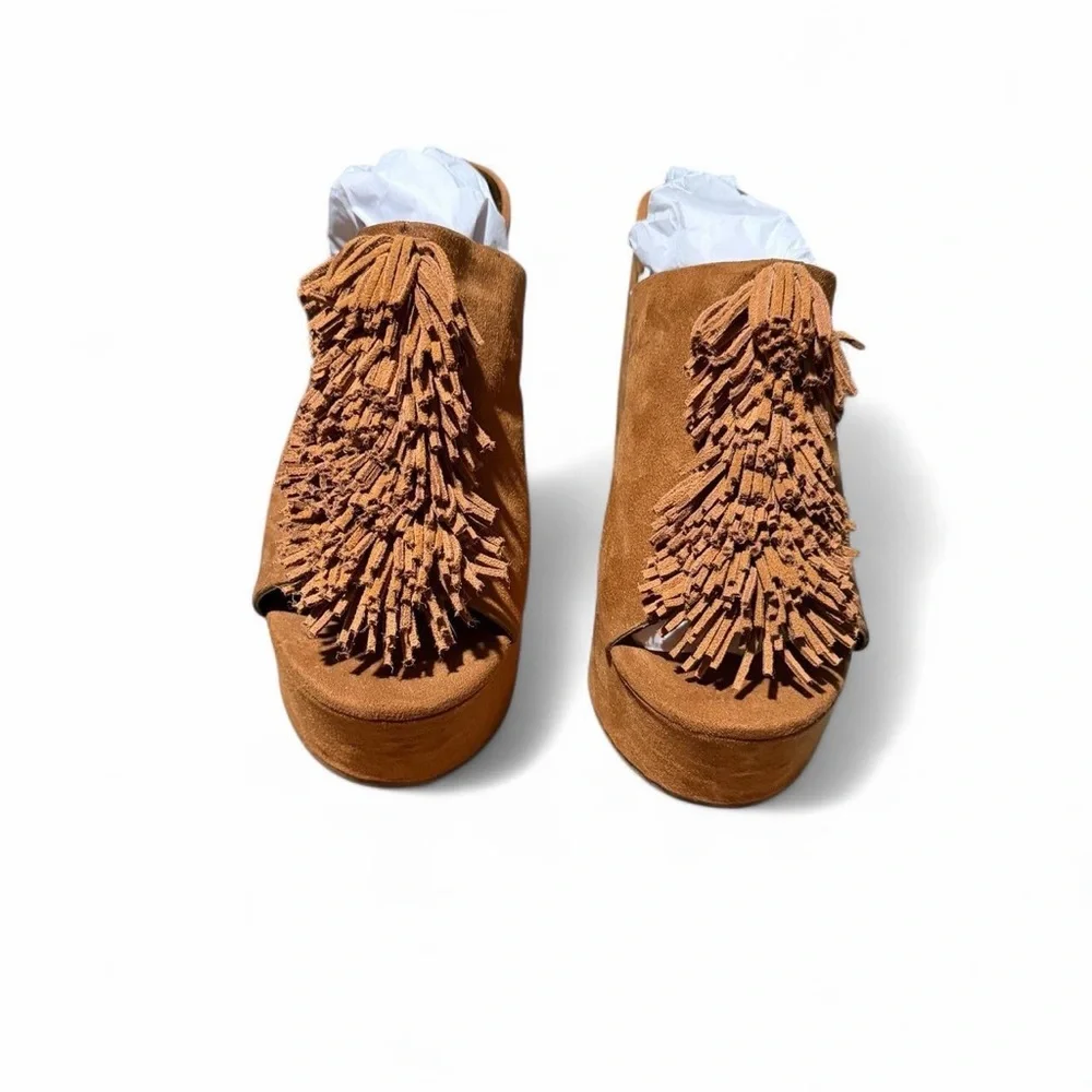 Carlos by Carlos Santana Tan Suede Platform Wedge Mules - Picture 2 of 4
